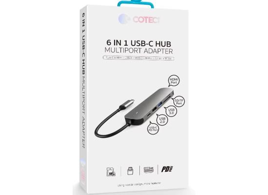 COTECI 6in1 Hub Type-C DP USB 3.0 USB 2.0 HDMI USB-C 2.0 SD TF High Speed Card Reade Docking Station - Gray